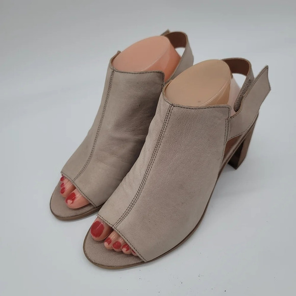 Franco Sarto Women's Beige Leather Helix Block Heel Slingback Mules - 8 M - Picture 1 of 10